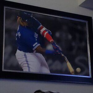 Vladimir Guerrero Jr framed bat breaking hit.